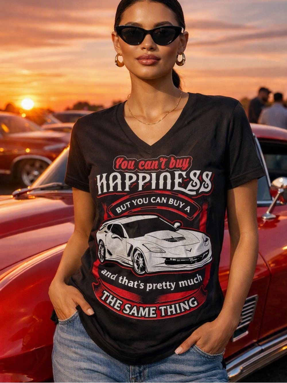 Anvil You Canβt Buy Happiness Corvette Stingray Shirt Ladies Size Medium